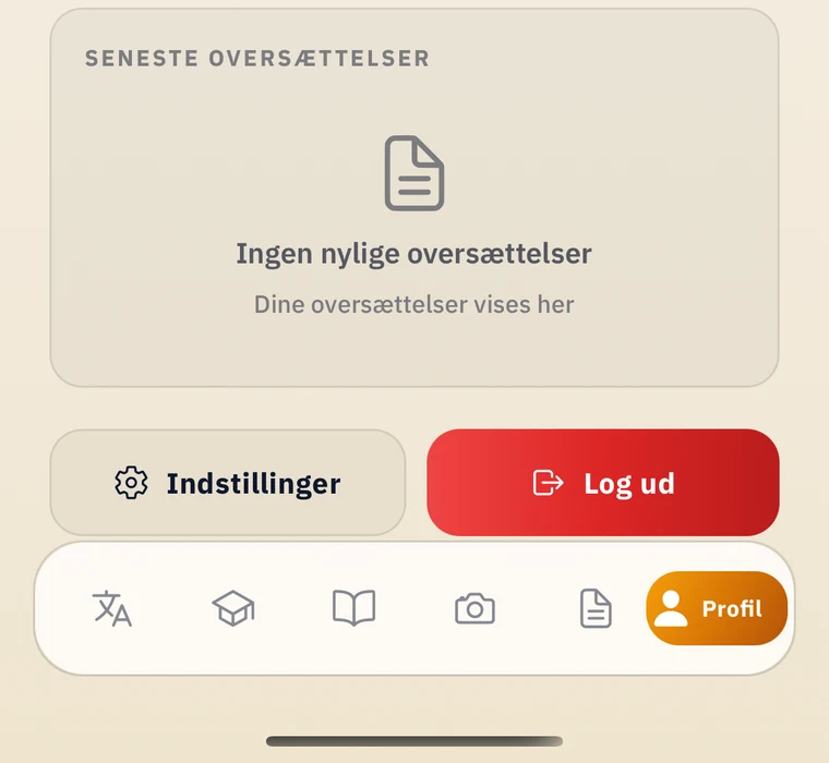 Appens profilskærm med knappen "Indstillinger"