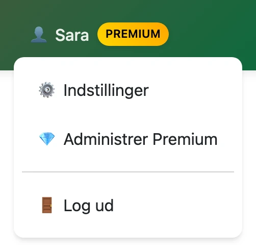 Brugermenu på traductordarija.com med punktet "Administrer Premium"