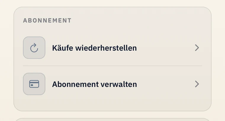 Bereich „Abonnement“ in den App-Einstellungen mit „Abonnement verwalten“