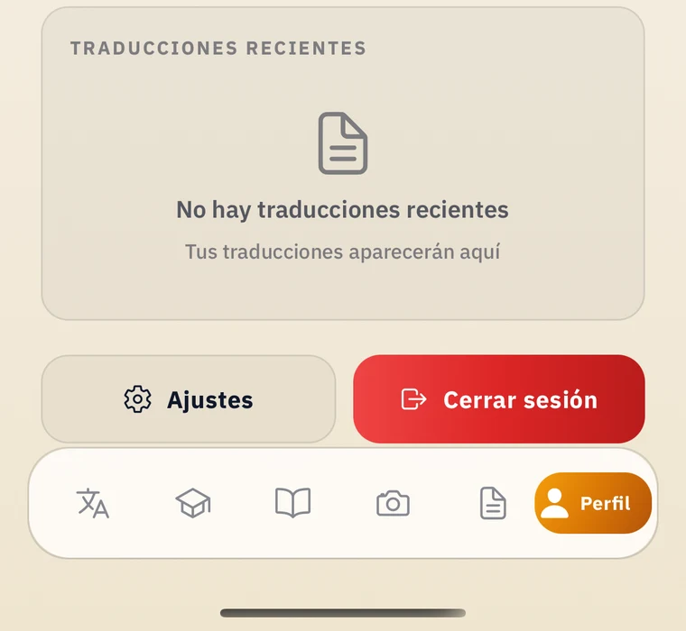 Pantalla Perfil de la app con el botón «Ajustes»