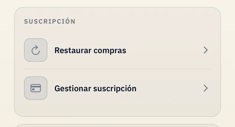 Sección «Suscripción» de los Ajustes de la app con «Gestionar suscripción»