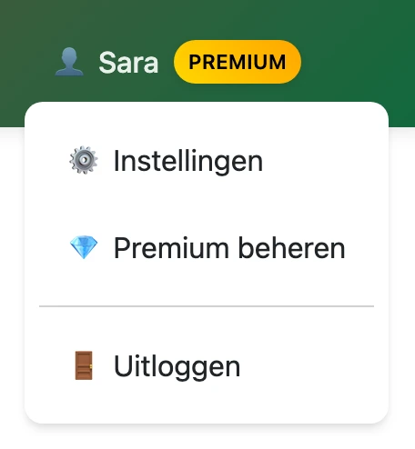 Gebruikersmenu van traductordarija.com met de optie 'Premium beheren'